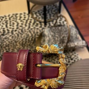 Versace tribute belt in cranberry/plum color.  BELT ONLY PURSE LISTED SEPARATE